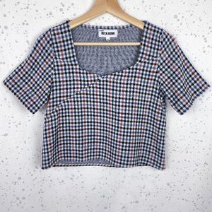 Rita Row Urban Outfitters Plaid Surplice Crop Top in Blue Multi